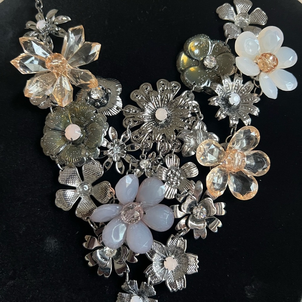 Floral Silver and Gold Statement Necklace